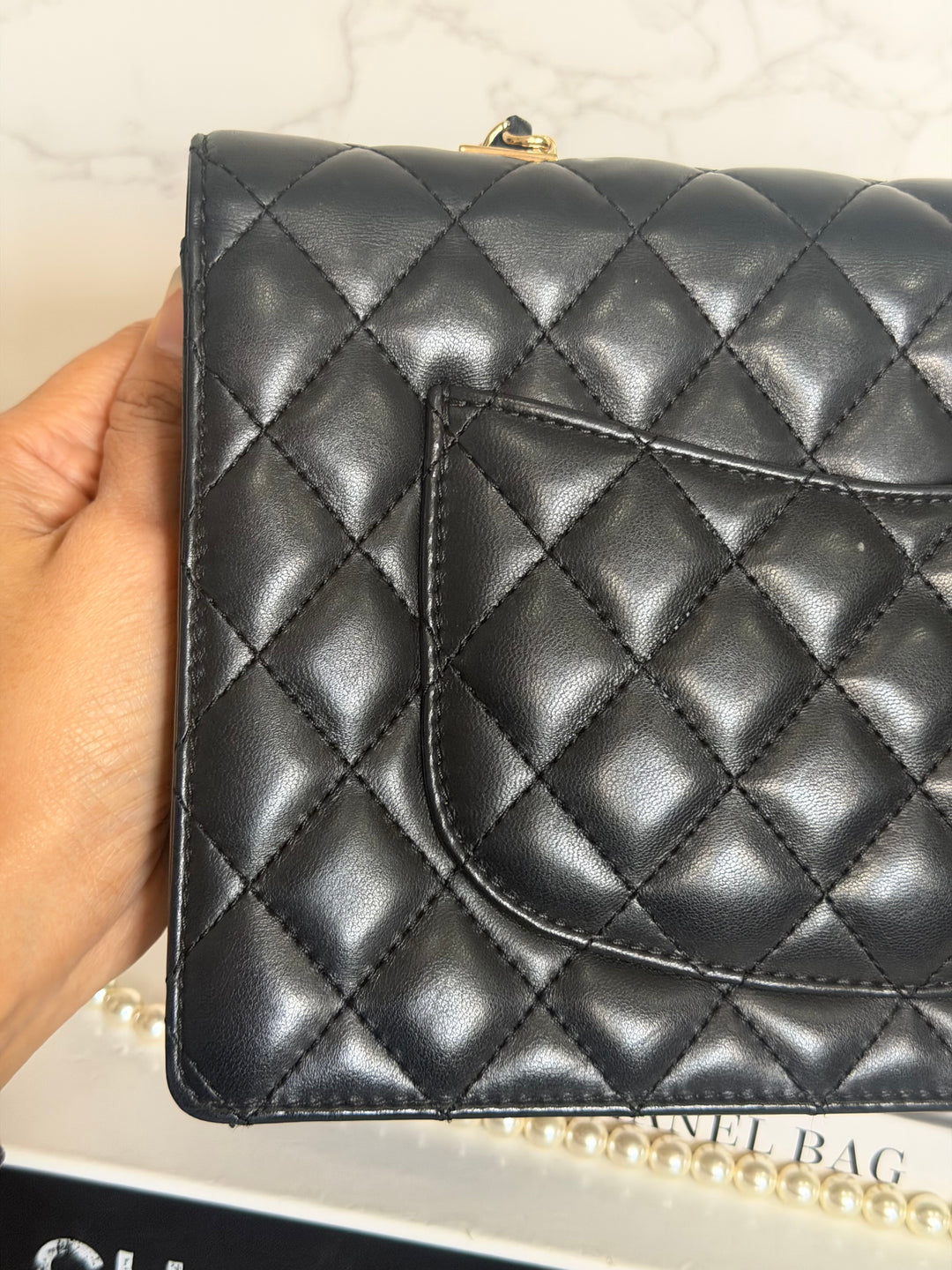 CHANEL series 23 Black Lambskin Quilted LGHW Fantasy Pearls Flap Bag 2017