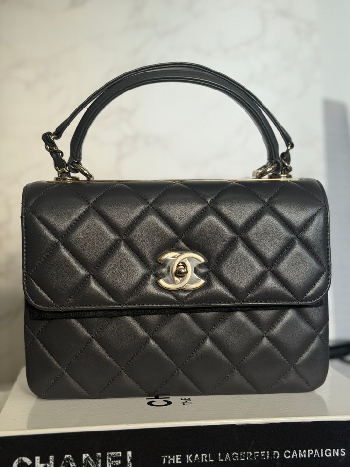 CHANEL Dark Grey Lambskin LGHW Trendy CC Flap Bag with non detachable shoulder strap size SMALL 2021