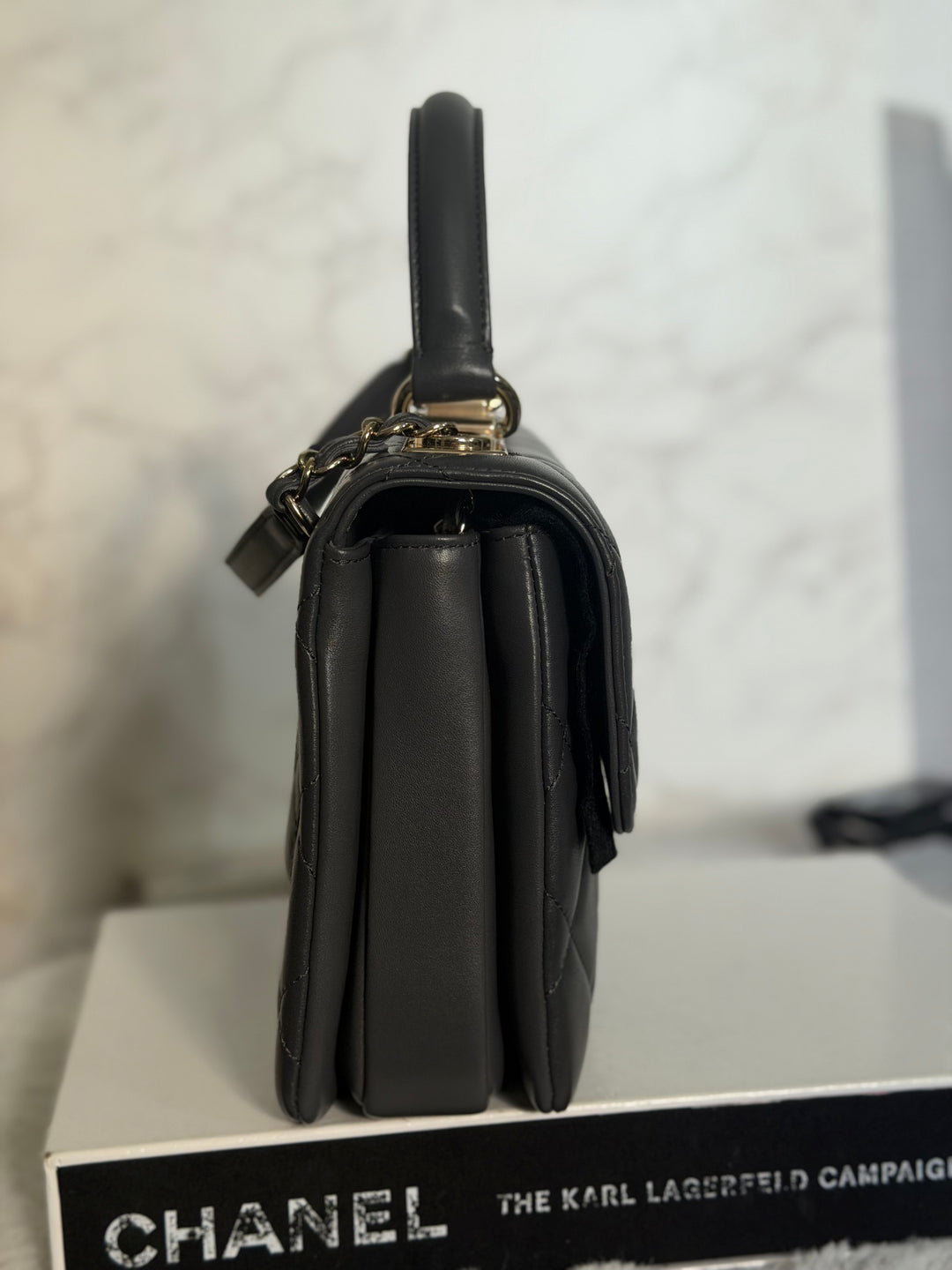 CHANEL Dark Grey Lambskin LGHW Trendy CC Flap Bag with non detachable shoulder strap size SMALL 2021