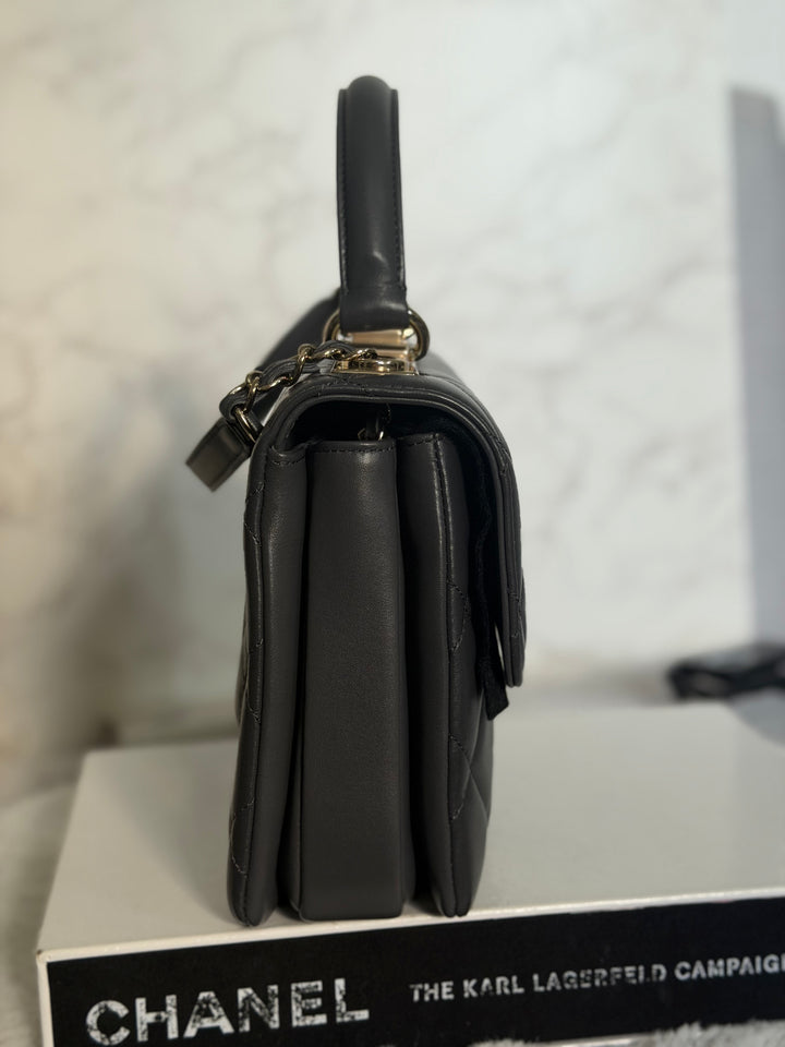CHANEL Dark Grey Lambskin LGHW Trendy CC Flap Bag with non detachable shoulder strap size SMALL 2021