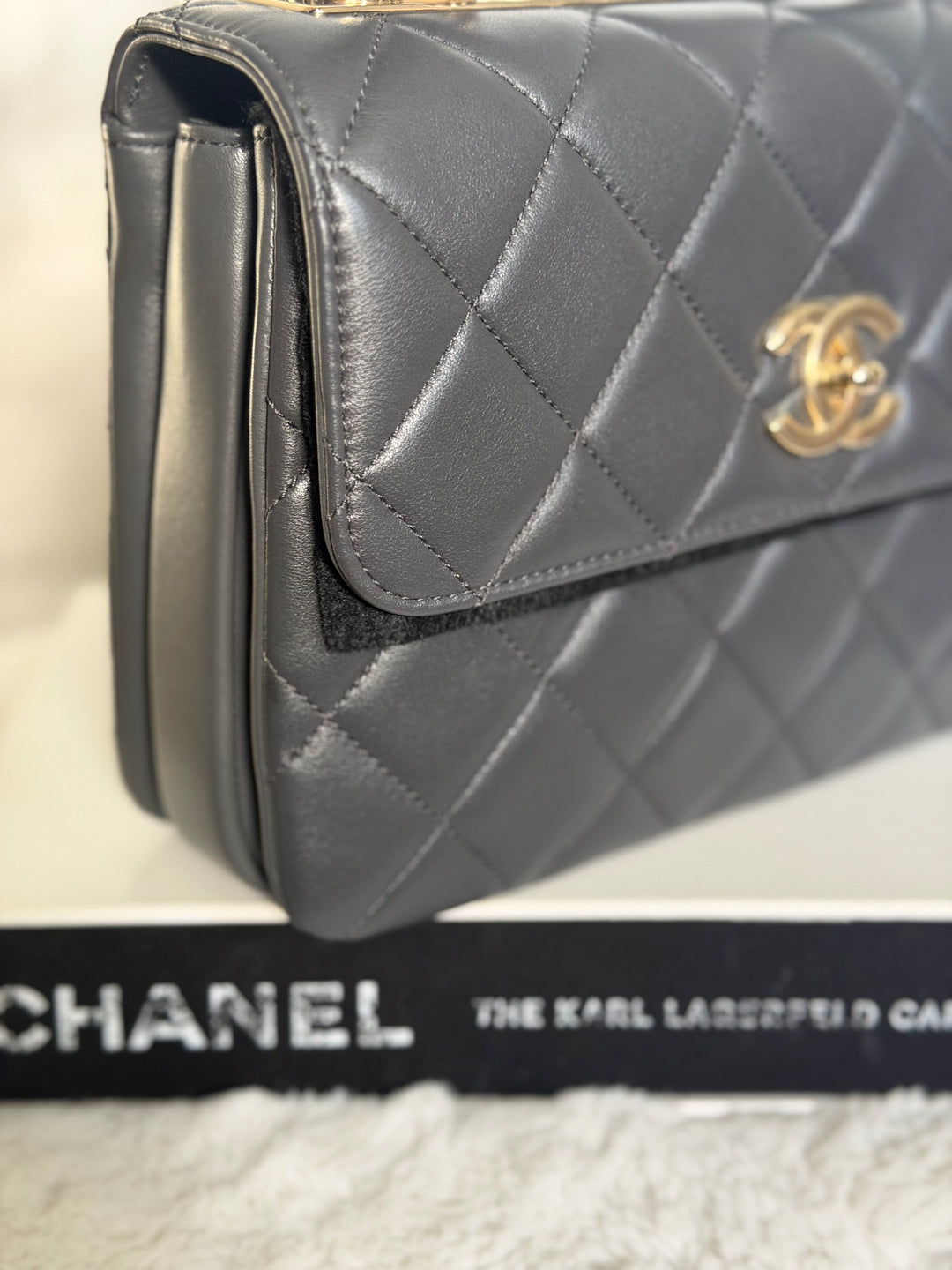 CHANEL Dark Grey Lambskin LGHW Trendy CC Flap Bag with non detachable shoulder strap size SMALL 2021
