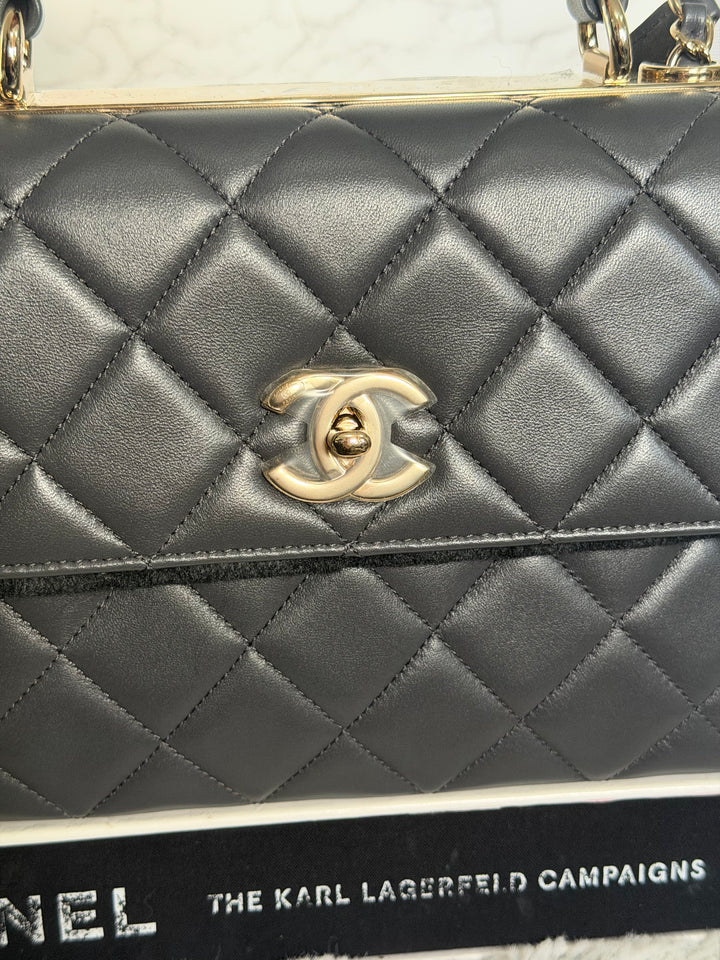 CHANEL Dark Grey Lambskin LGHW Trendy CC Flap Bag with non detachable shoulder strap size SMALL 2021