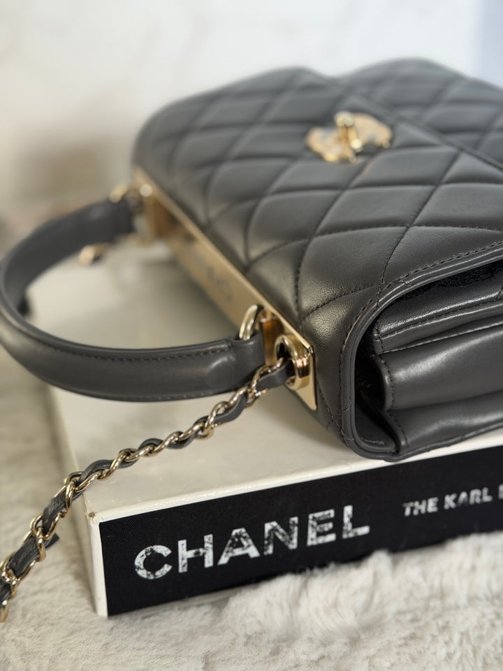 CHANEL Dark Grey Lambskin LGHW Trendy CC Flap Bag with non detachable shoulder strap size SMALL 2021