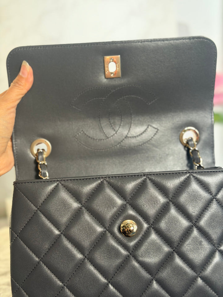 CHANEL Dark Grey Lambskin LGHW Trendy CC Flap Bag with non detachable shoulder strap size SMALL 2021