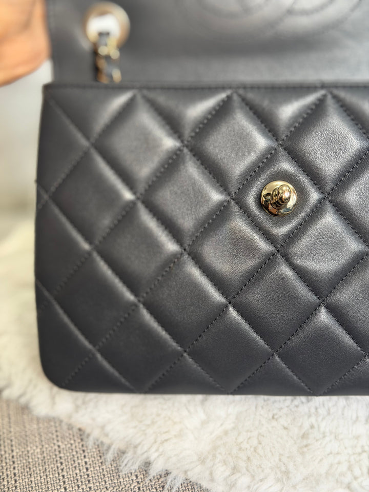 CHANEL Dark Grey Lambskin LGHW Trendy CC Flap Bag with non detachable shoulder strap size SMALL 2021