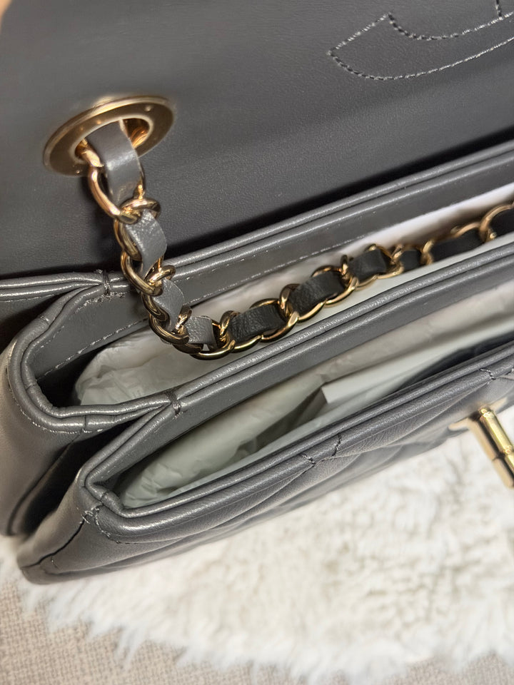 CHANEL Dark Grey Lambskin LGHW Trendy CC Flap Bag with non detachable shoulder strap size SMALL 2021