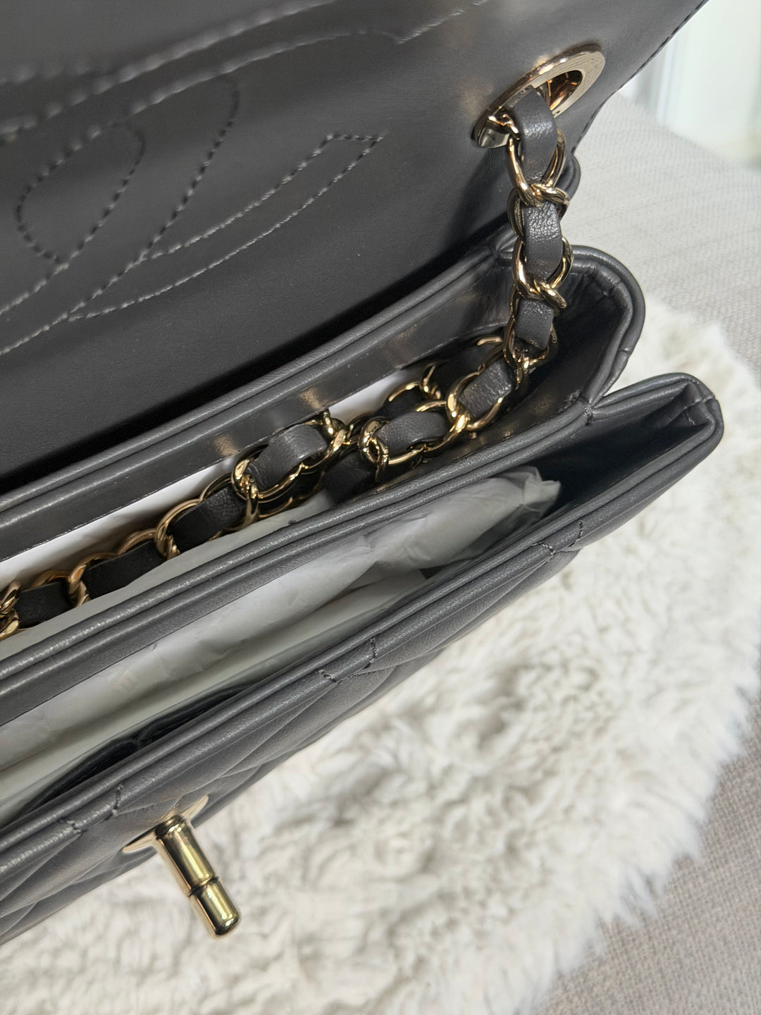 CHANEL Dark Grey Lambskin LGHW Trendy CC Flap Bag with non detachable shoulder strap size SMALL 2021