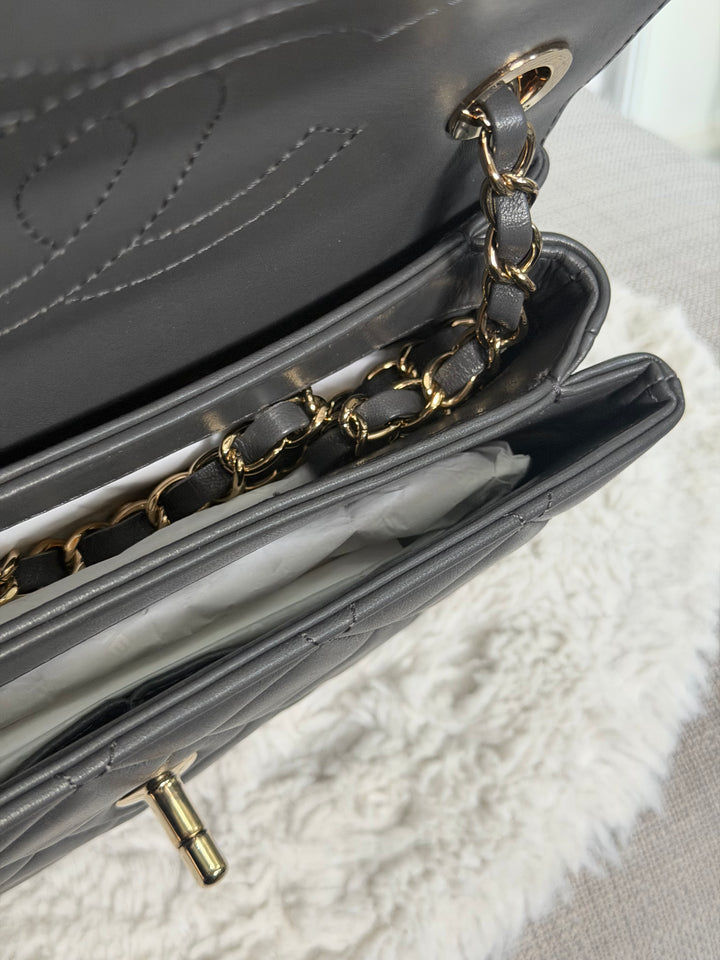 CHANEL Dark Grey Lambskin LGHW Trendy CC Flap Bag with non detachable shoulder strap size SMALL 2021