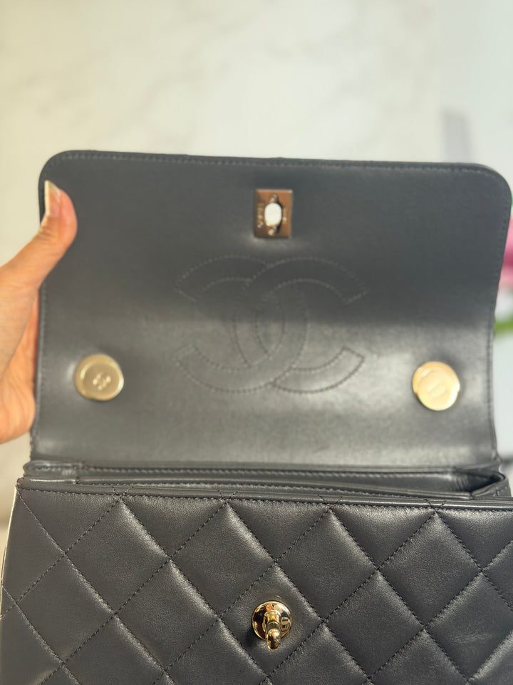 CHANEL Dark Grey Lambskin LGHW Trendy CC Flap Bag with non detachable shoulder strap size SMALL 2021
