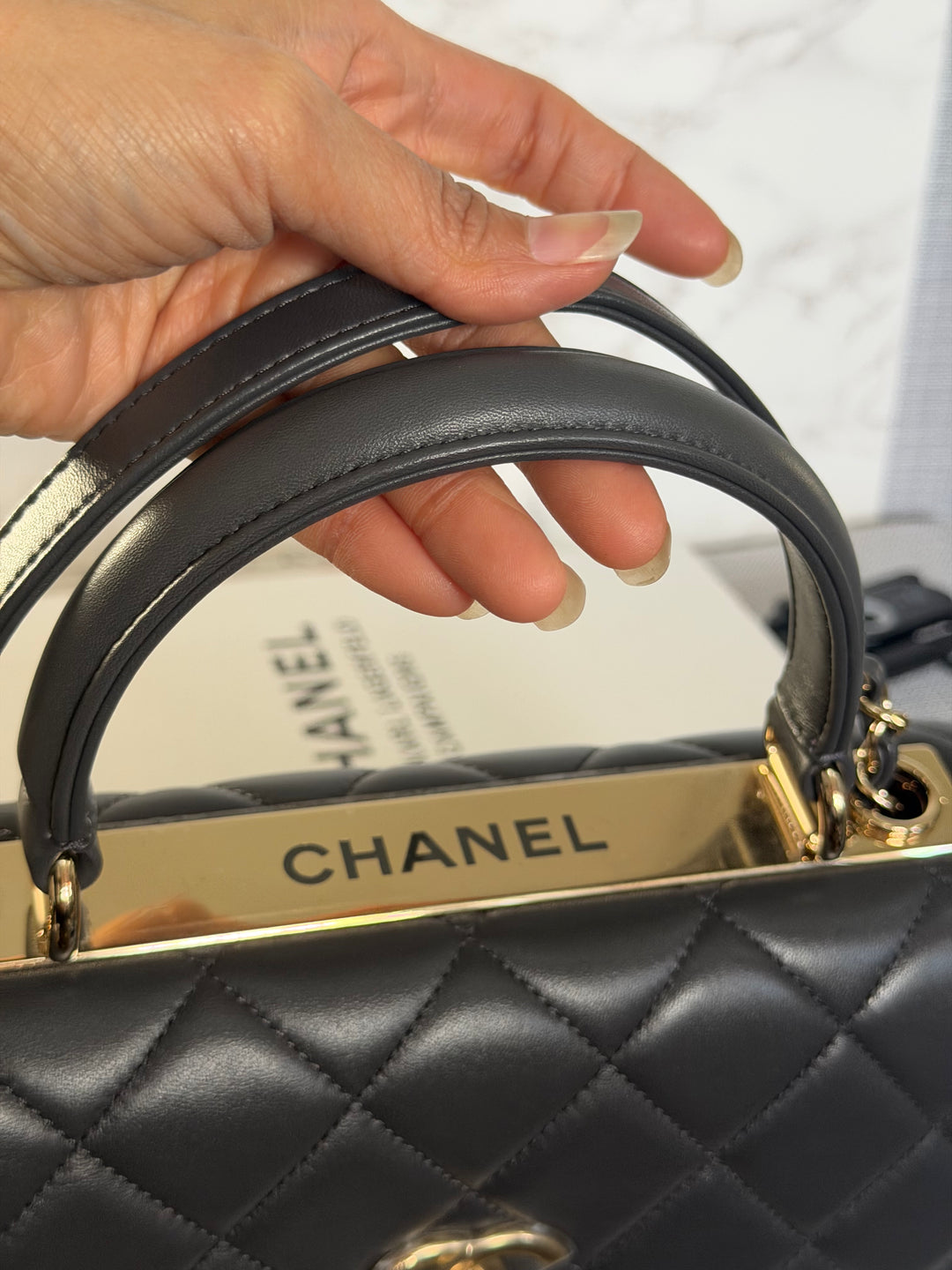 CHANEL Dark Grey Lambskin LGHW Trendy CC Flap Bag with non detachable shoulder strap size SMALL 2021