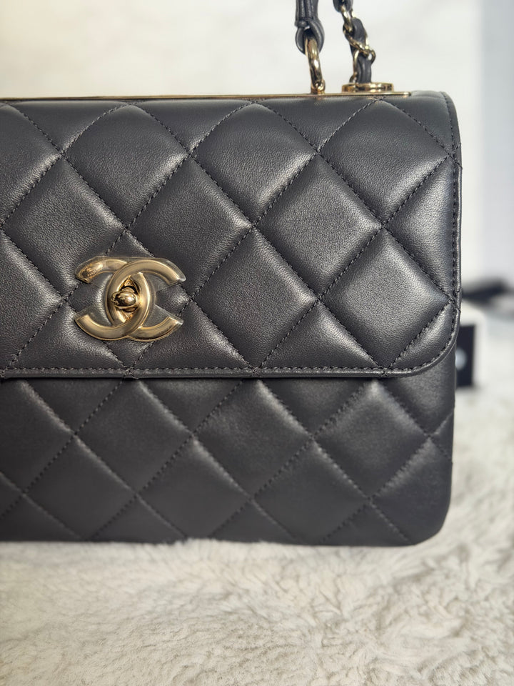 CHANEL Dark Grey Lambskin LGHW Trendy CC Flap Bag with non detachable shoulder strap size SMALL 2021