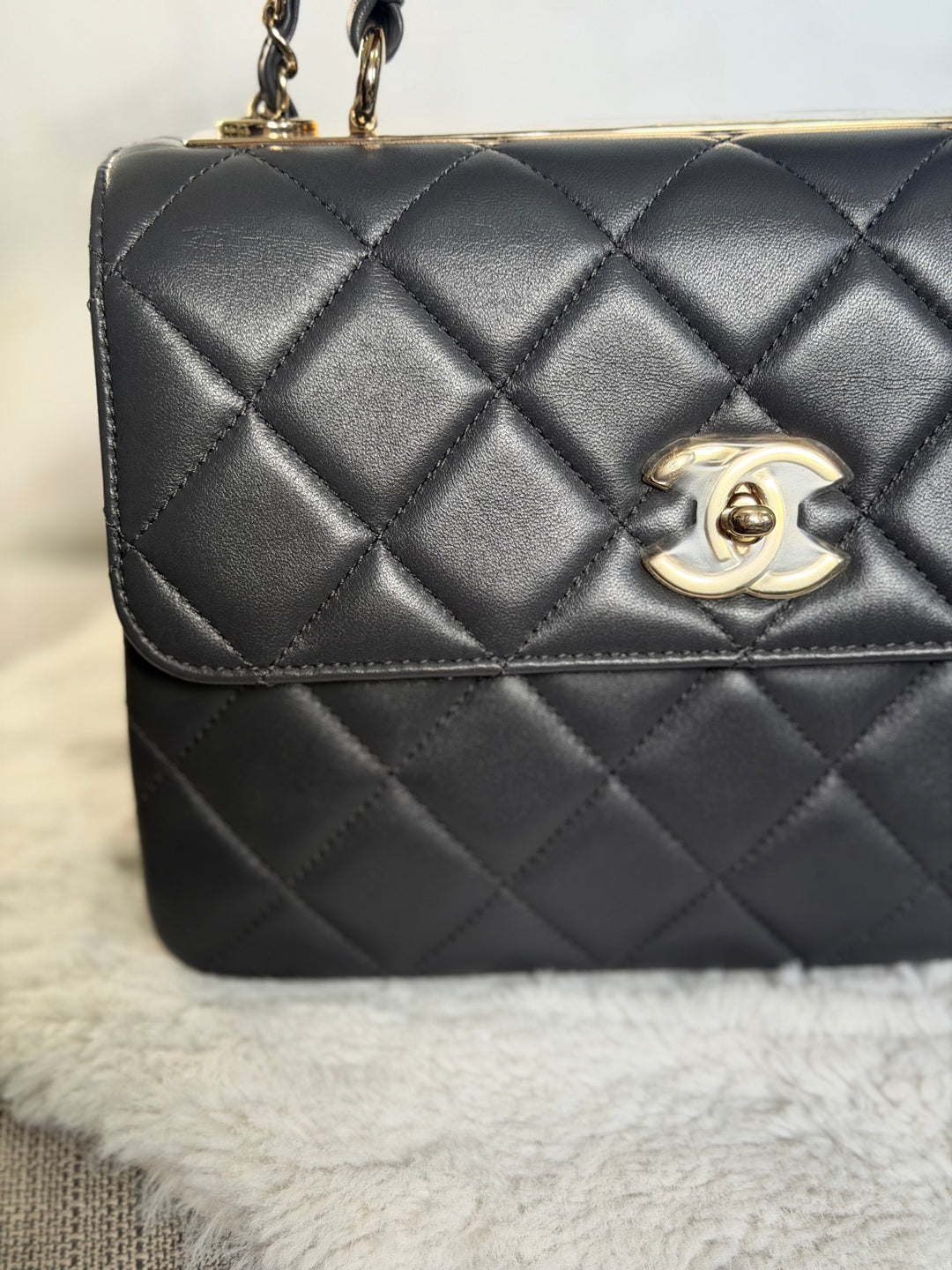 CHANEL Dark Grey Lambskin LGHW Trendy CC Flap Bag with non detachable shoulder strap size SMALL 2021