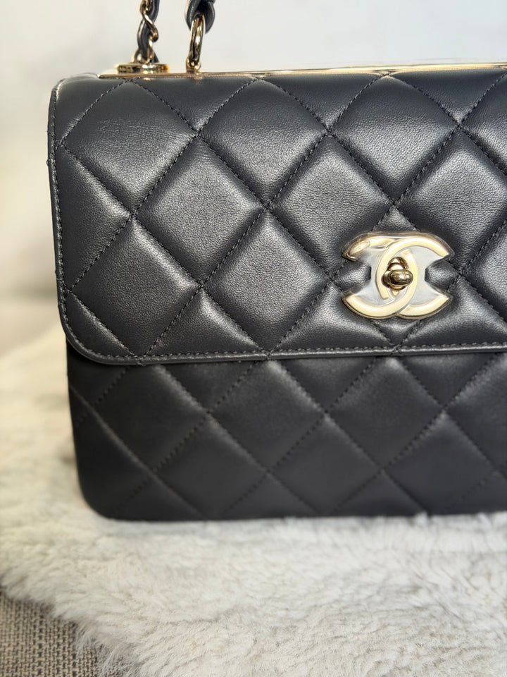 CHANEL Dark Grey Lambskin LGHW Trendy CC Flap Bag with non detachable shoulder strap size SMALL 2021