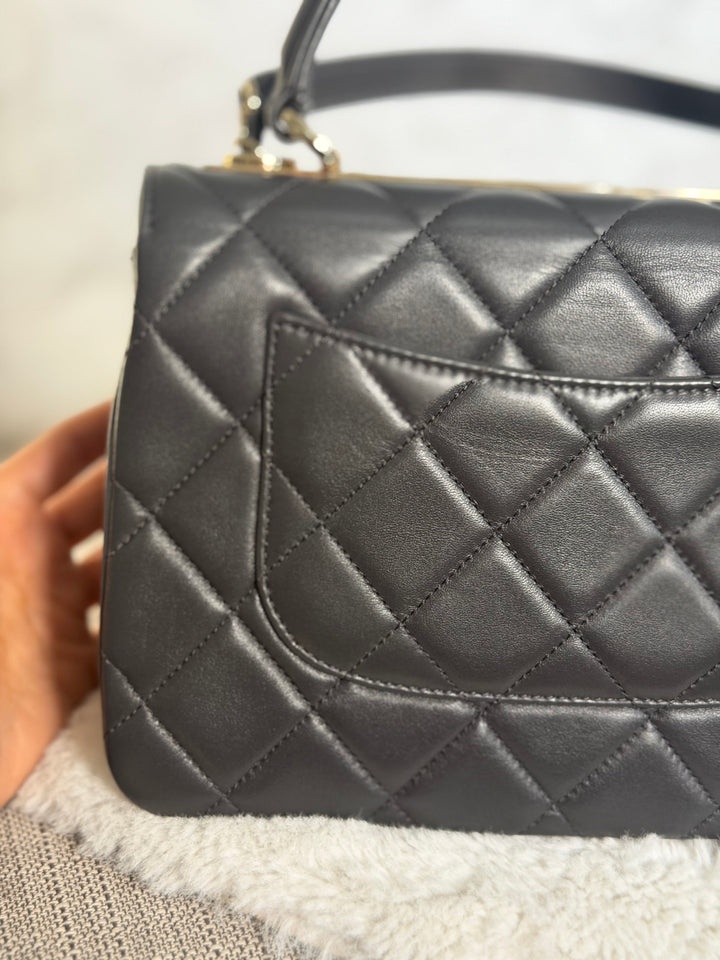 CHANEL Dark Grey Lambskin LGHW Trendy CC Flap Bag with non detachable shoulder strap size SMALL 2021
