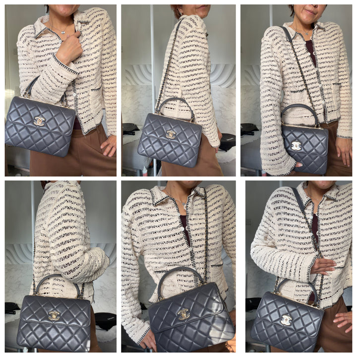 CHANEL Dark Grey Lambskin LGHW Trendy CC Flap Bag with non detachable shoulder strap size SMALL 2021