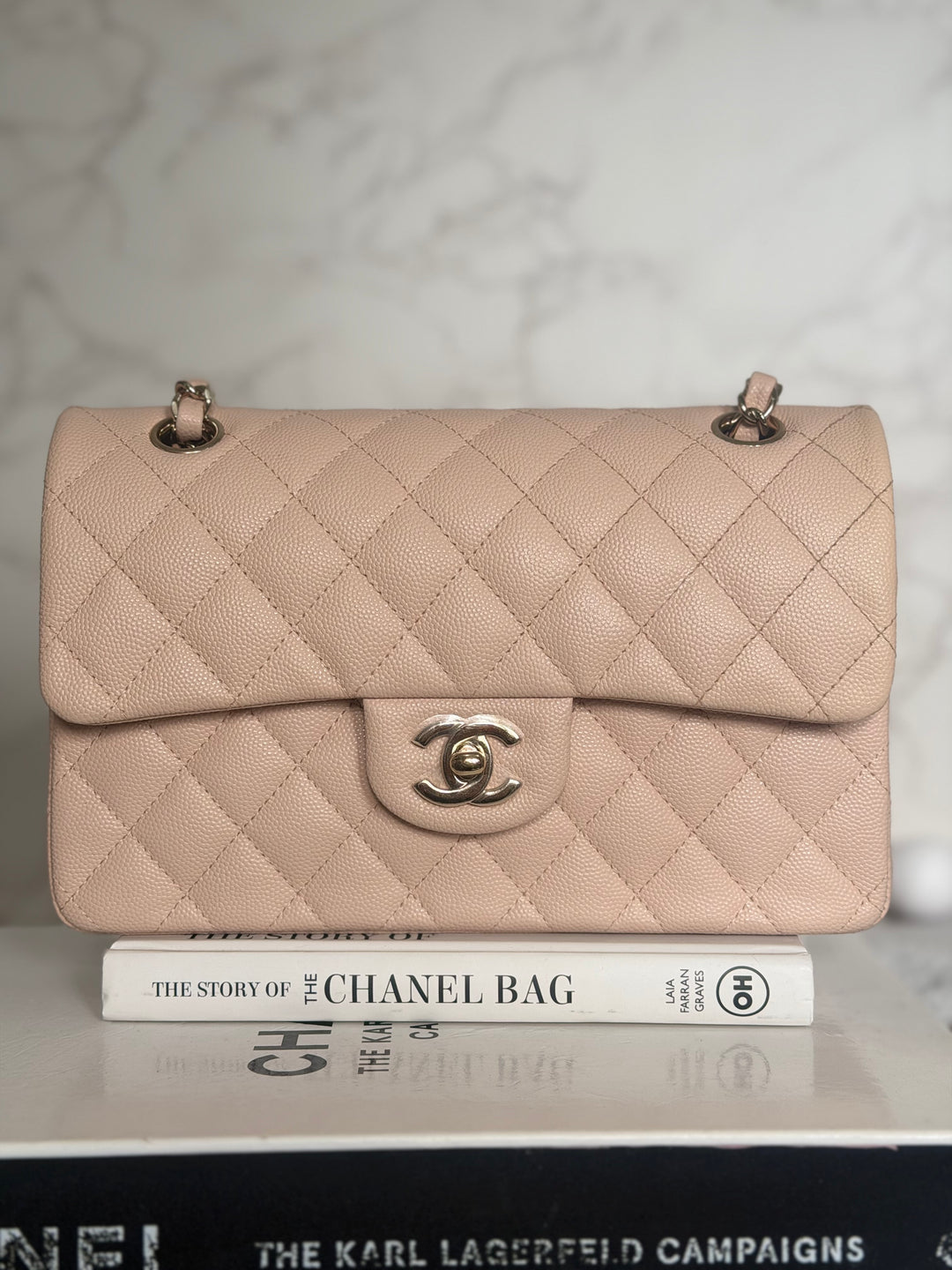 CHANEL Beige Caviar Pink Undertone 22C 2022 Small Timeless classic double flap bag with Light Gold toned hardware