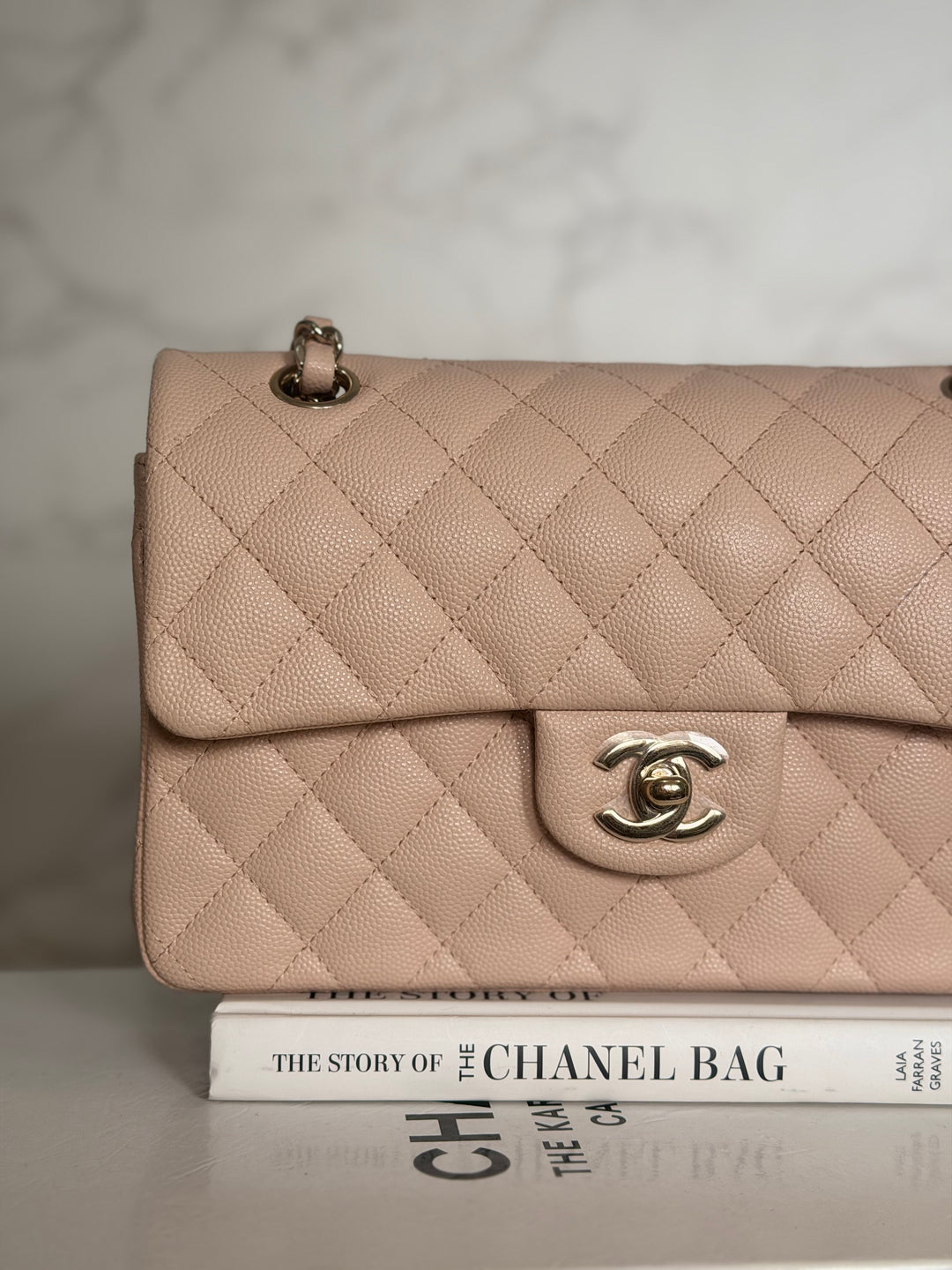 CHANEL Beige Caviar Pink Undertone 22C 2022 Small Timeless classic double flap bag with Light Gold toned hardware