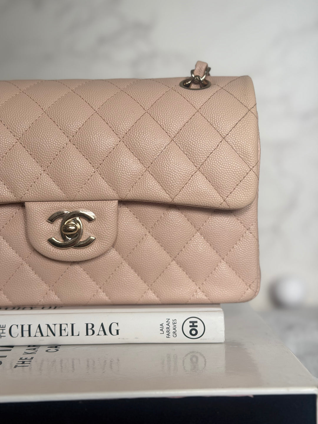 CHANEL Beige Caviar Pink Undertone 22C 2022 Small Timeless classic double flap bag with Light Gold toned hardware