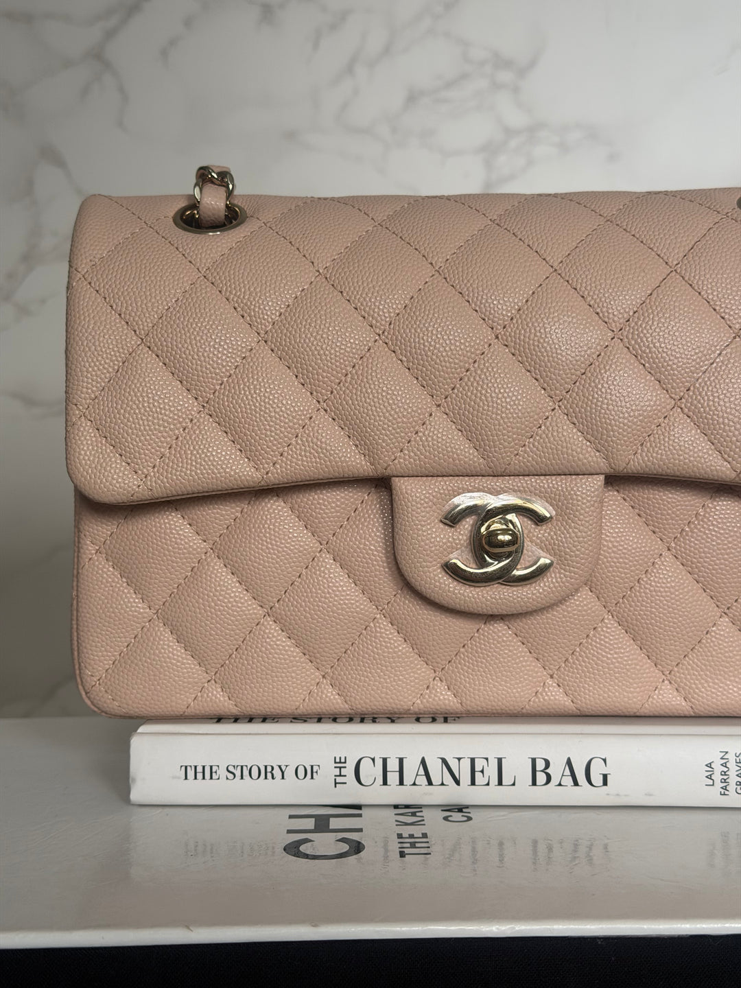 CHANEL Beige Caviar Pink Undertone 22C 2022 Small Timeless classic double flap bag with Light Gold toned hardware