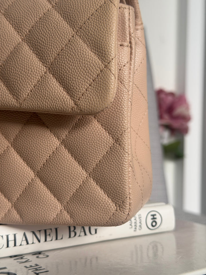 CHANEL Beige Caviar Pink Undertone 22C 2022 Small Timeless classic double flap bag with Light Gold toned hardware