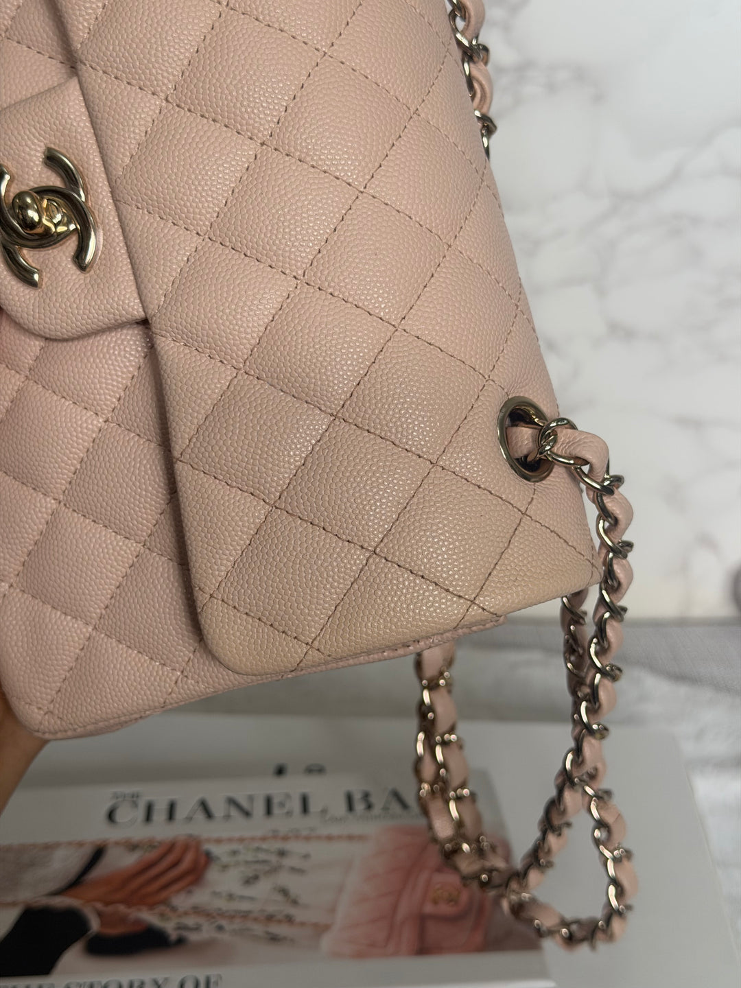 CHANEL Beige Caviar Pink Undertone 22C 2022 Small Timeless classic double flap bag with Light Gold toned hardware