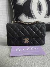 Load image into Gallery viewer, Chanel 2024 Black Lambskin Classic Mini Rectangular Flap Bag with Champagne GHW
