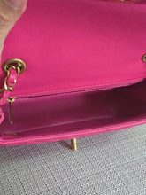 Load image into Gallery viewer, Chanel series 21 Barbie Pink Lambskin Chevron Mini Rectangular Flap Bag with Yellow GHW
