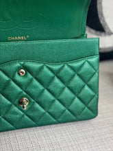 Load image into Gallery viewer, Chanel series 25 18S 2018 Spring/Summer Collection Pearly Emerald Green Caviar Champagne GHW Jumbo Timeless Classic Double Flap Bag
