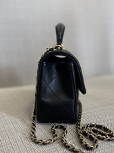 Load image into Gallery viewer, Chanel Black Lambskin Mini Rectangular Flap Bag with Top Handle and Champagne GHW
