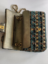Load image into Gallery viewer, Chanel Turquoise Gold Tweed Classic Medium ML double flap bag from 19A collection Ancient Egypt
