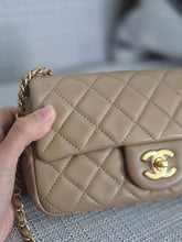 Load image into Gallery viewer, Chanel 22B 2022 Fall/Winter Collection Dark Beige Lambskin Aged GHW Pearl Crush Adjustable Chain Mini Rectangular Flap Bag
