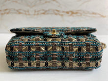 Load image into Gallery viewer, Chanel Turquoise Gold Tweed Classic Medium ML double flap bag from 19A collection Ancient Egypt
