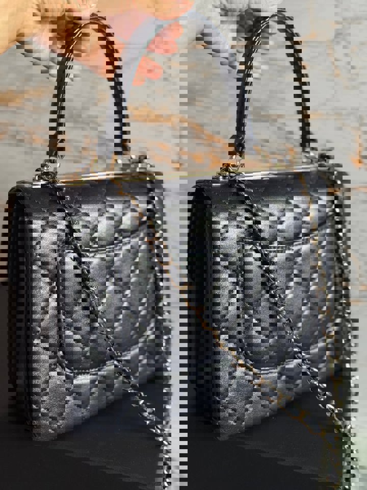 Chanel series 28 2018/2019 Navy Lambskin Champagne GHW Trendy CC Flap Bag size Small with Detachable Strap