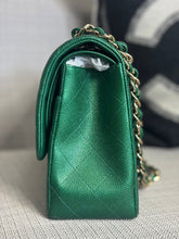 Load image into Gallery viewer, Chanel series 25 18S 2018 Spring/Summer Collection Pearly Emerald Green Caviar Champagne GHW Jumbo Timeless Classic Double Flap Bag
