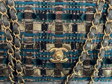 Load image into Gallery viewer, Chanel Turquoise Gold Tweed Classic Medium ML double flap bag from 19A collection Ancient Egypt
