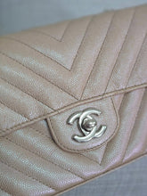 Load image into Gallery viewer, Chanel series 24 17B 2017 Fall/Winter Collection Iridescent Rose Gold Caviar Silver hardware Chevron Mini Rectangular Flap Bag
