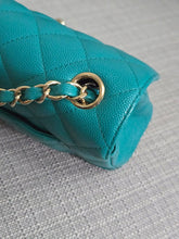 Load image into Gallery viewer, Chanel series 23 17C 2016/2017 Cruise Collection Turquoise Caviar Champagne GHW Classic Mini Rectangular Flap Bag with Edge stitching
