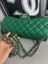 Load image into Gallery viewer, Chanel series 25 18S 2018 Spring/Summer Collection Pearly Emerald Green Caviar Champagne GHW Jumbo Timeless Classic Double Flap Bag
