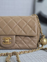 Load image into Gallery viewer, Chanel 22B 2022 Fall/Winter Collection Dark Beige Lambskin Aged GHW Pearl Crush Adjustable Chain Mini Rectangular Flap Bag

