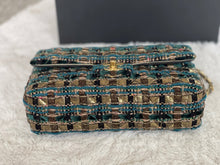 Load image into Gallery viewer, Chanel Turquoise Gold Tweed Classic Medium ML double flap bag from 19A collection Ancient Egypt
