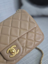Load image into Gallery viewer, Chanel 22B 2022 Fall/Winter Collection Dark Beige Lambskin Aged GHW Pearl Crush Adjustable Chain Mini Rectangular Flap Bag
