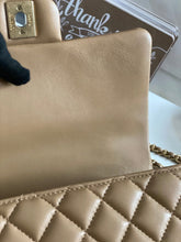 Load image into Gallery viewer, Chanel 22B 2022 Fall/Winter collection Dark Beige Lambskin Top Handle with gold metal plate and antique GHW Mini Rectangular Flap bag
