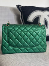 Load image into Gallery viewer, Chanel series 25 18S 2018 Spring/Summer Collection Pearly Emerald Green Caviar Champagne GHW Jumbo Timeless Classic Double Flap Bag
