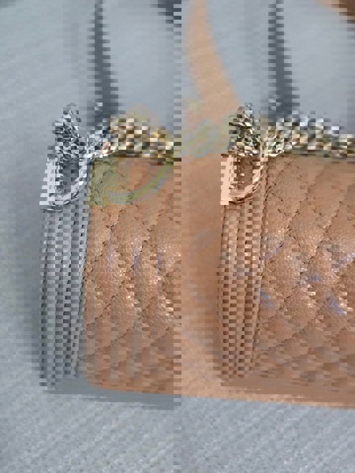 Chanel 21K 2021 Fall/Winter Collection Caramel Brown Caviar shiny champagne GHW Small Le Boy Flap Bag