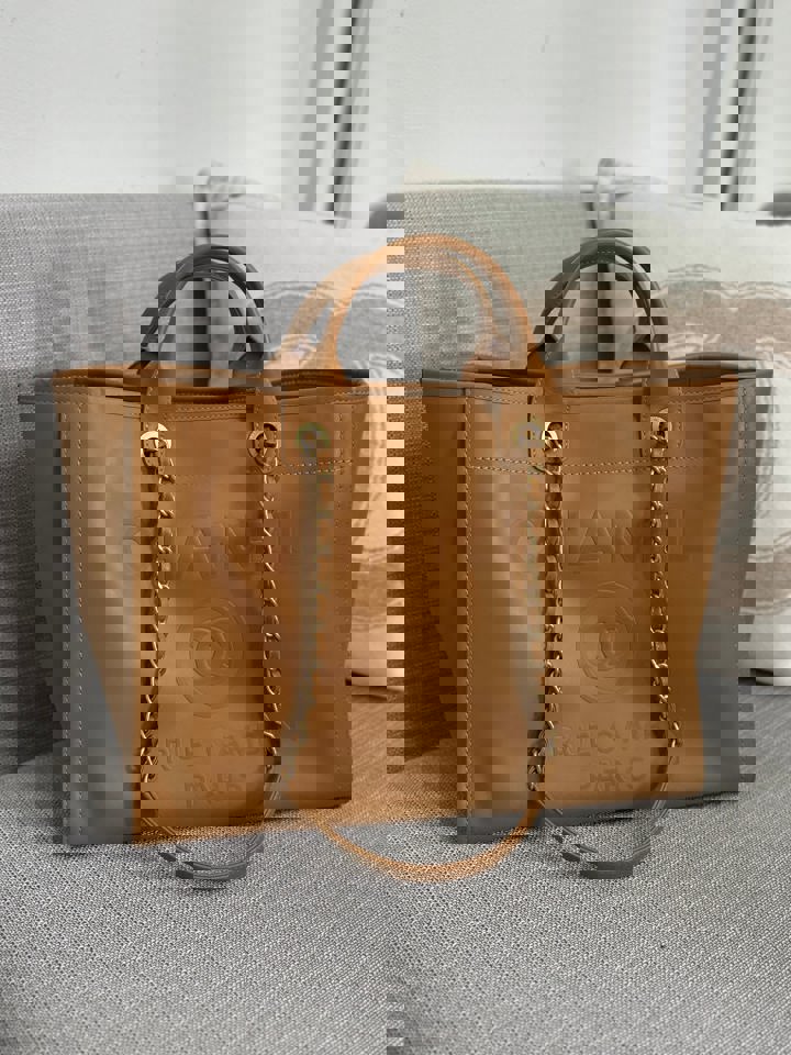 Chanel series 31 21S 2021 Spring/Summer collection Caramel Calf skin aged GHW Medium/Large Deauville Tote Bag with Top handle