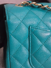 Load image into Gallery viewer, Chanel series 23 17C 2016/2017 Cruise Collection Turquoise Caviar Champagne GHW Classic Mini Rectangular Flap Bag with Edge stitching
