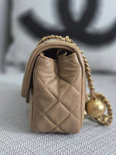 Load image into Gallery viewer, Chanel 22B 2022 Fall/Winter Collection Dark Beige Lambskin Aged GHW Pearl Crush Adjustable Chain Mini Rectangular Flap Bag
