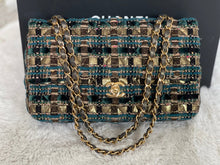 Load image into Gallery viewer, Chanel Turquoise Gold Tweed Classic Medium ML double flap bag from 19A collection Ancient Egypt
