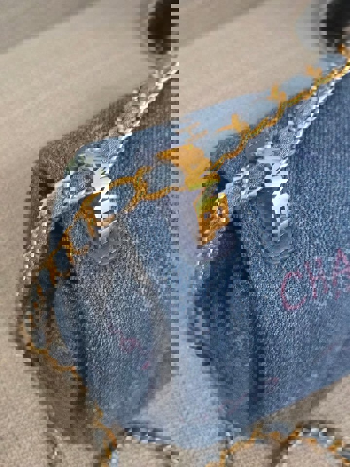 Chanel 22P Blue Denim Mood Flap Bag size Small with aged GHW