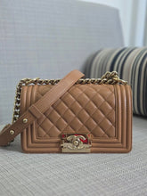 Load image into Gallery viewer, Chanel 21K 2021 Fall/Winter Collection Caramel Brown Caviar shiny champagne GHW Small Le Boy Flap Bag
